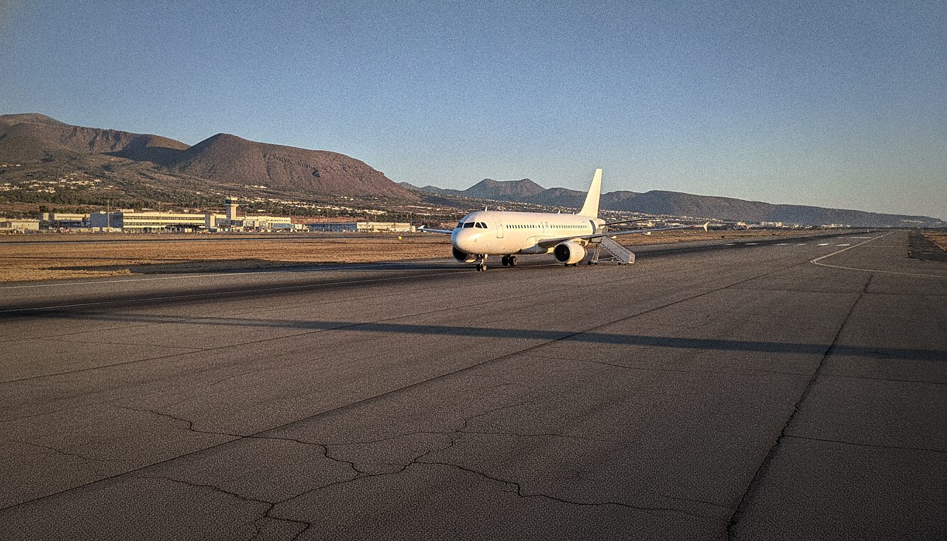 Avion sur la piste de l'Aéroport de Tenerife-Sud